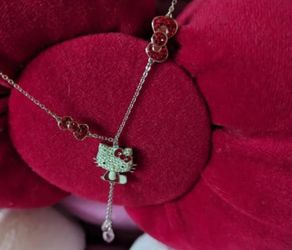 Swarovski Crystal Hello kitty Necklace With Dangling Crystal