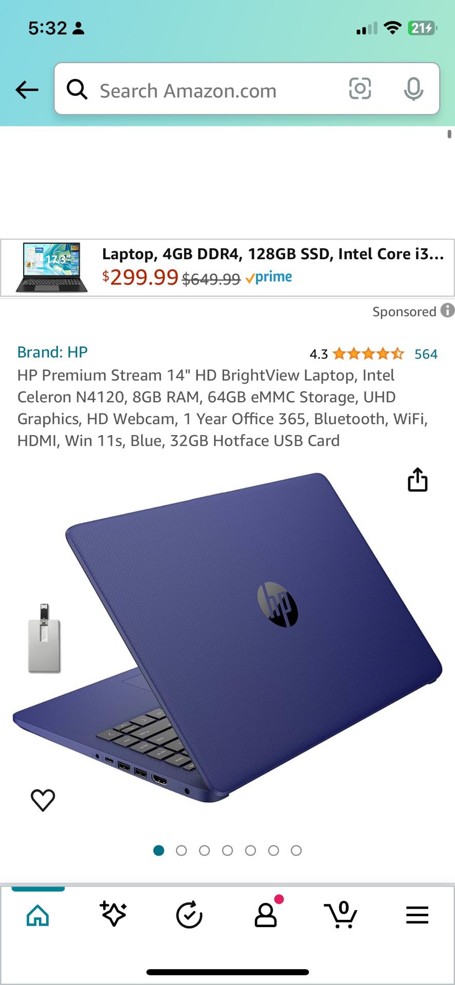 HP Premium Stream 14 “ HD Bright View Laptop