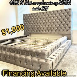 Queen size bed frame grey velvet brand new