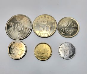 World Cup España 82' Six Coin Set.  1980 Spain 50c, 1, 5, 25, 50, 100 Pesetas