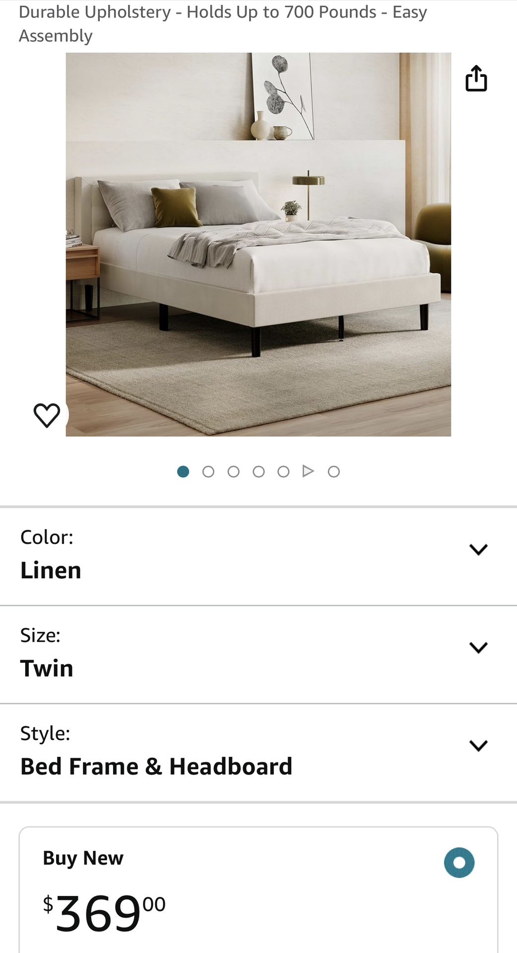 Nectar Bed Frame & Headboard - Linen - Twin - 8 Inch Legs and Sturdy Wooden Slats for Support - Contemporary and Durable Upholstery - Holds Up to 700
