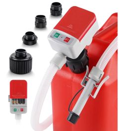 3.2GPM Portable Fuel Transfer Pump with Auto-stop Sensor, Red with 4 Tank Adapter, 51" Hose, Battery-Powered Cordless Fuel Transfer Pump for Gasoline 