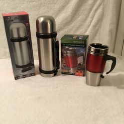 Cookinex 1 Liter Capacity , 12 Volt Heated Thermos, And Northpoint Heated  Travel Mug. Also plugs Into Cigarette Lighter Outlet. for Sale in Highland