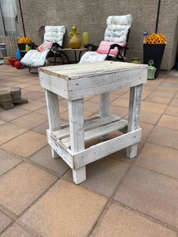 Handmade Farmhouse Country Rustic Wood Tier Shelf End Accent Table