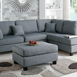 Brand New Grey  Reversible Sectional Sofa With Ottoman 