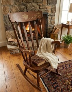 🪑Vintage Solid Wood Press Back Rocking Chair  Only $45! 🪑
