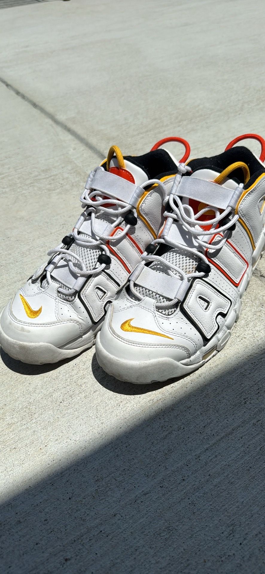 Nike Air More Uptempo Colorblock White Yellow Red Black Basketball Sneakers