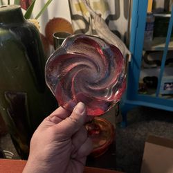 Vintage Mid Century Modern FENTON GLASS swirl plate/ashtray in Colonial pink