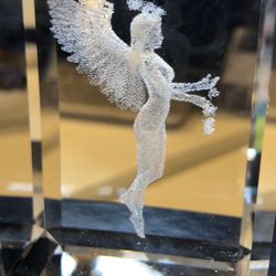 Holographic Angel 3D Laser Etched Crystal Glass Cubed Paperweight Great Gift 2”x 3”x 2”