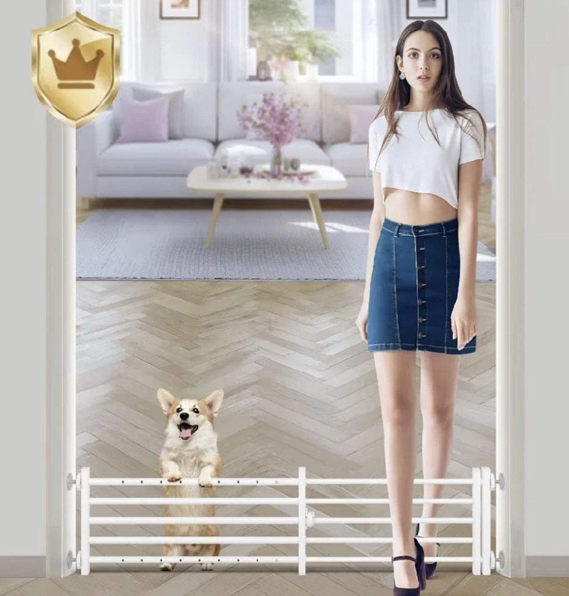 NEW Short Step Over Low Gate for Doorways Pressure Mounted 10" Tall New, Open Box 34" to 55" Extra Wide