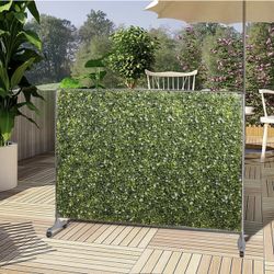 Patio 40" H x 60" W Faux Hedge Wall Room Divider with Wheels, Artificial Boxwood Panels Greenery Wall Privacy Screen Freestanding, Room Partition Deco