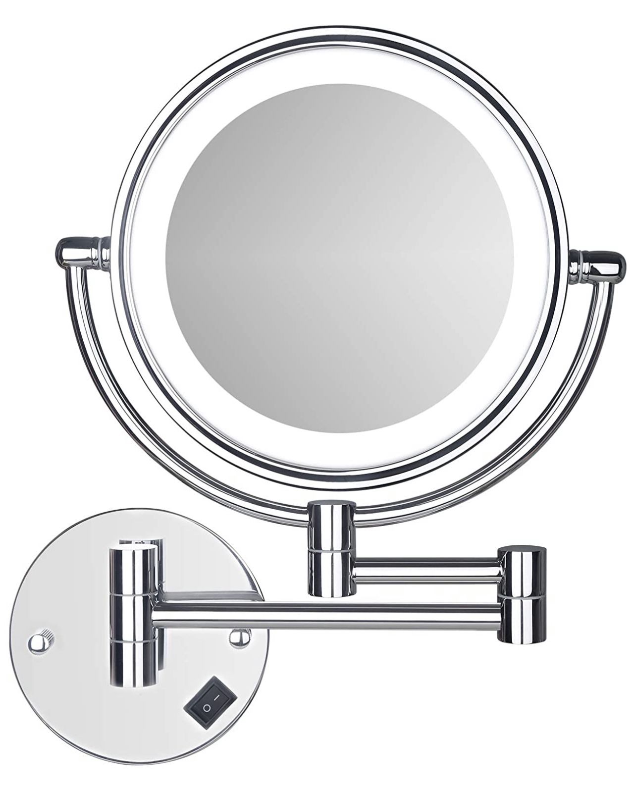 Wall Mounted LED Makeup Mirror, SanaWell 3X Lighted Magnification Mirror with 8 Inch Double Sided 360° Swivel Vanity Mirror for Bathroom, Chrome Finis