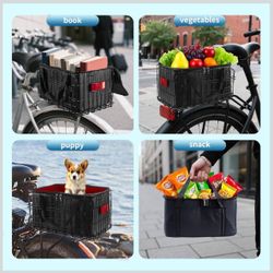  Foldable Bike Basket Rear Bicycle Baskets for Adult Bikes Spring System for Carrying Grocery Small Dog Cat