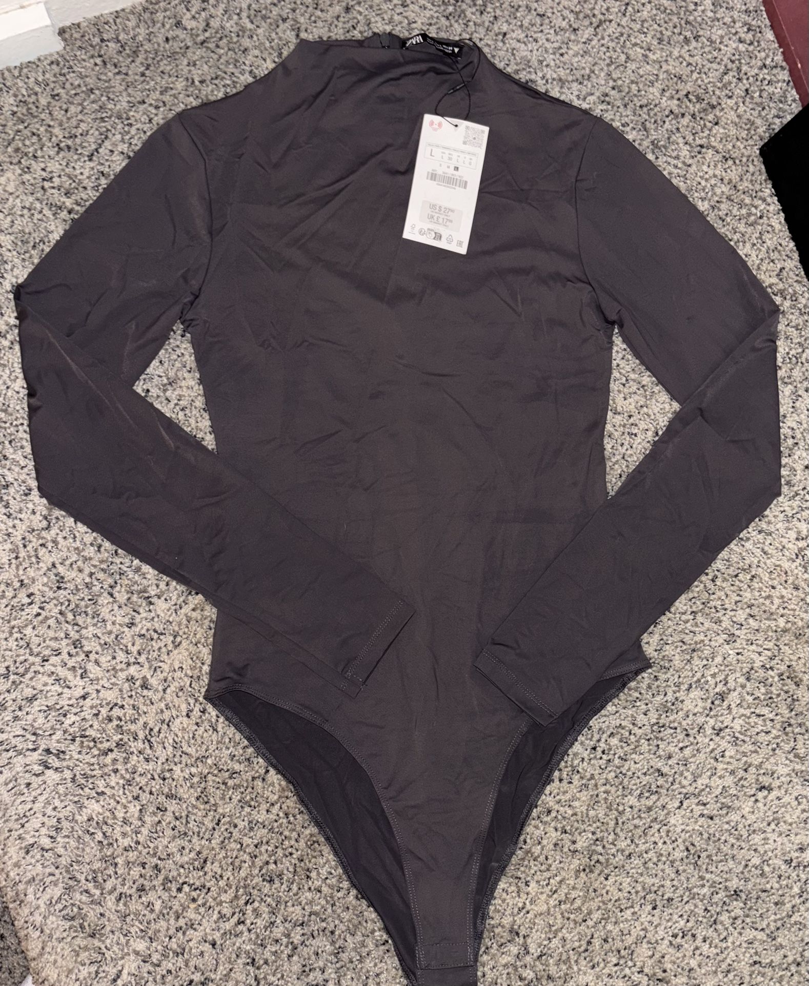 ZARA Woman’s Sz LG Silky High Neck Bodysuit *NWT*