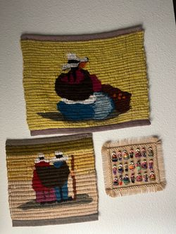 Set of 3 Small Folk Art Textile Weavings