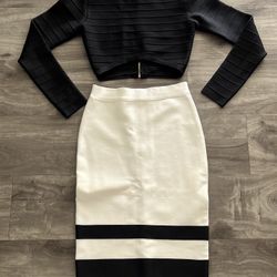 Strechy Skirt Set White And Balck 