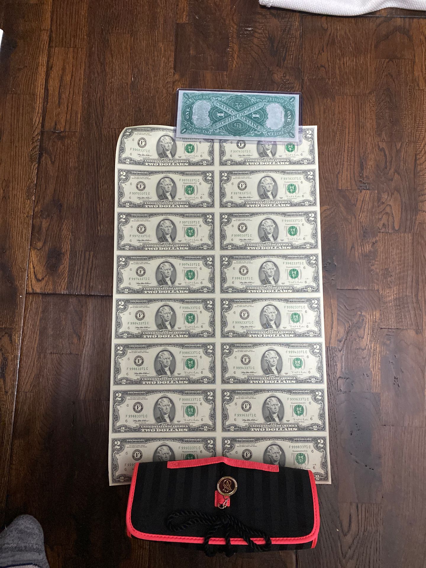 Uncut sheet of 16 $2 notes from 1995