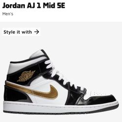 Air Jordan 1 Mid SE ( USED ) ** PRICE DROP **"Black Gold Patent Leather" (Style Code: 852542-007) 2019 YEAR MODEL