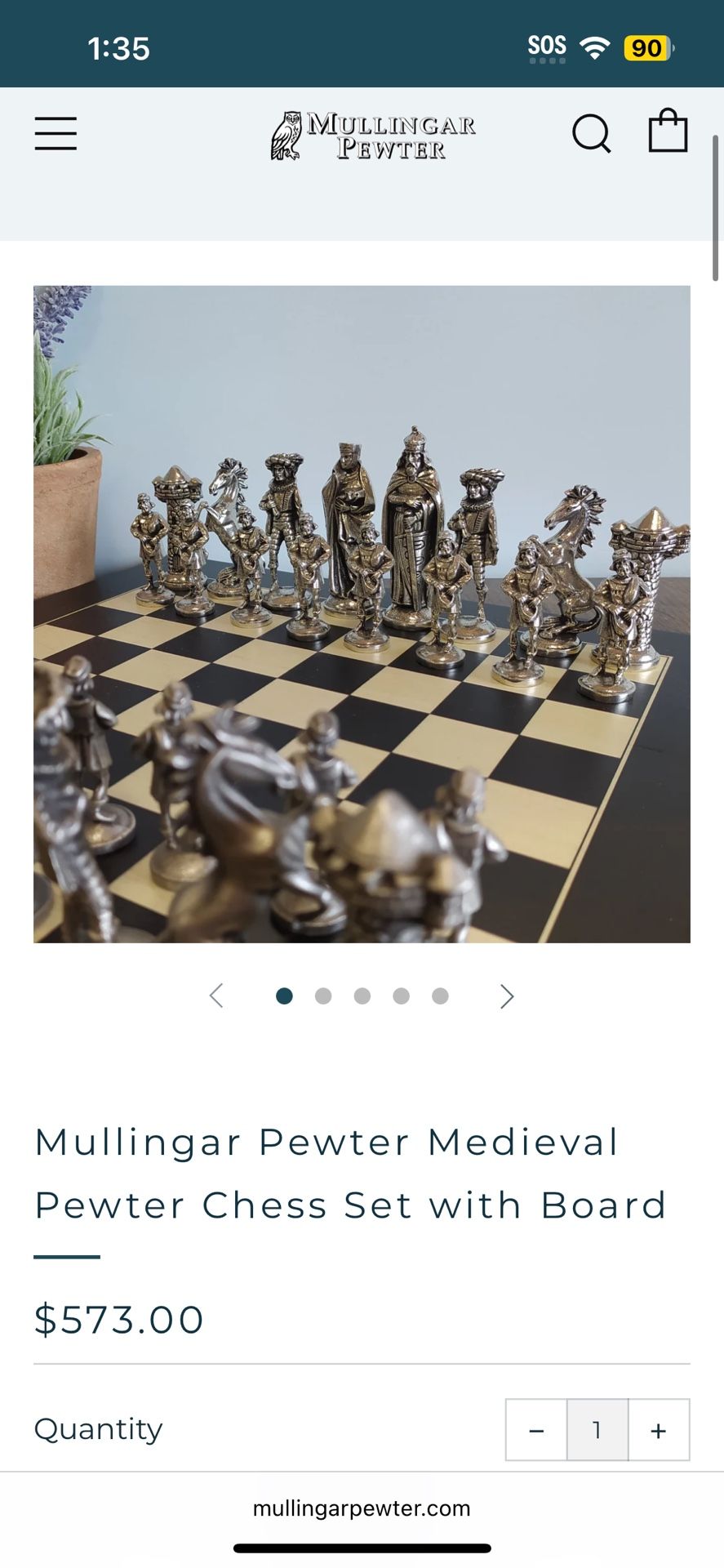 Mullingar Pewter Chess Set W| Board