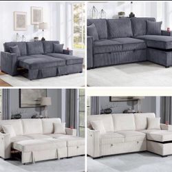 $380 . 2-P Convertible Sectional  Sleeper Sofa W/ Cupholder Sofa Storage & USB Ports  89”x 59”X36”H
