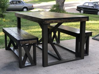 Modern farmhouse dining table w/ two benches