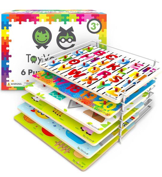 Wooden Puzzles Set With RACK - 6 PACK