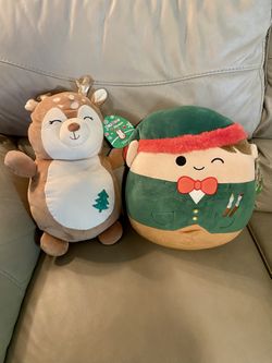 Squishmallows  12" Christmas Jangle Winking Workshop Elf Plush; Squishmallows Dawn the Fawn Christmas Hug Mees 10" Plush. New with tag.