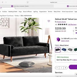 Everly Quinn 58.46” Velvet Loveseat-Black 