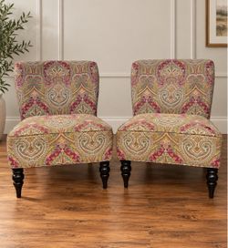 Pair of Pier 1 Paisley Tapestry Slipper Accent Chairs – $175
