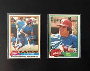 1981 Topps #180 & #205 Pete Rose Philadelphia Phillies MLB Baseball trading card lot
