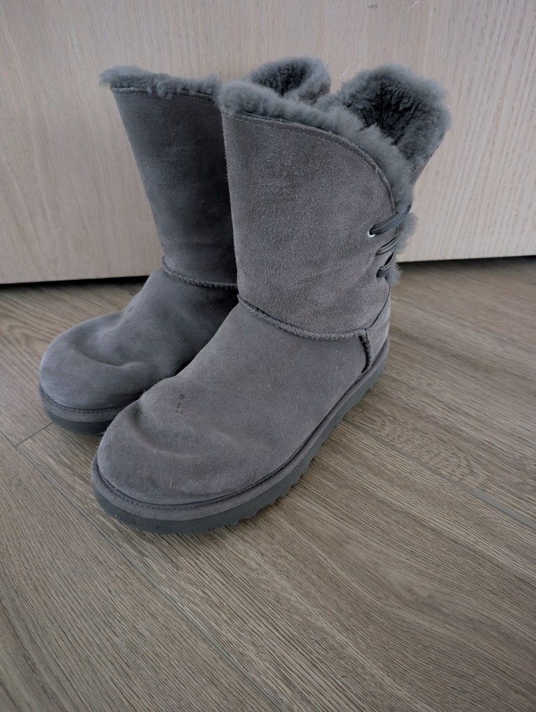 UGG CONSTANTINE LEATHER SHEARLING LACE TRIM BOOTS -  US 9/UK 7, Charcoal 