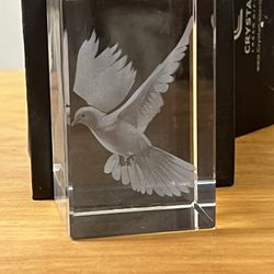 Crystal Laser Gifts | Dove in Cubed Glass | Small | Handheld | Desk Props