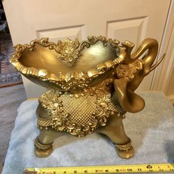 Gold Tone Resin Urli - Elephant with decorative bowl