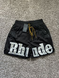 Rhude Mesh Shorts Black Silver Logo Graphic Size M New With Tags