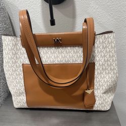 Michael Kors White And Tan Bag