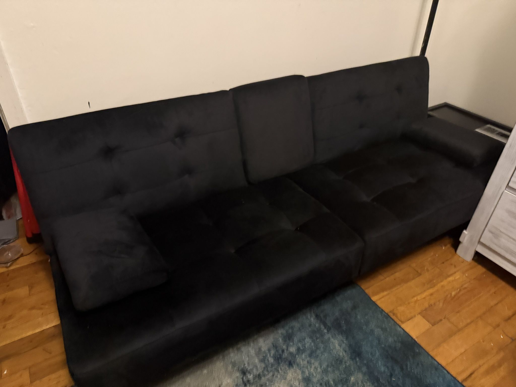 Convertible Black Loveseat Sleeper With Folding Cup Holders 