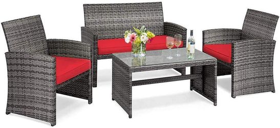 Outdoor Patio Cushioned Rattan Couch Sofa set with Table Item 1076