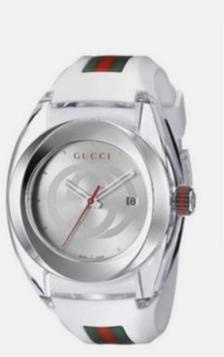 New Gucci Sync XXL 46mm YA137102 White Rubber Band White Dial Unisex Watch