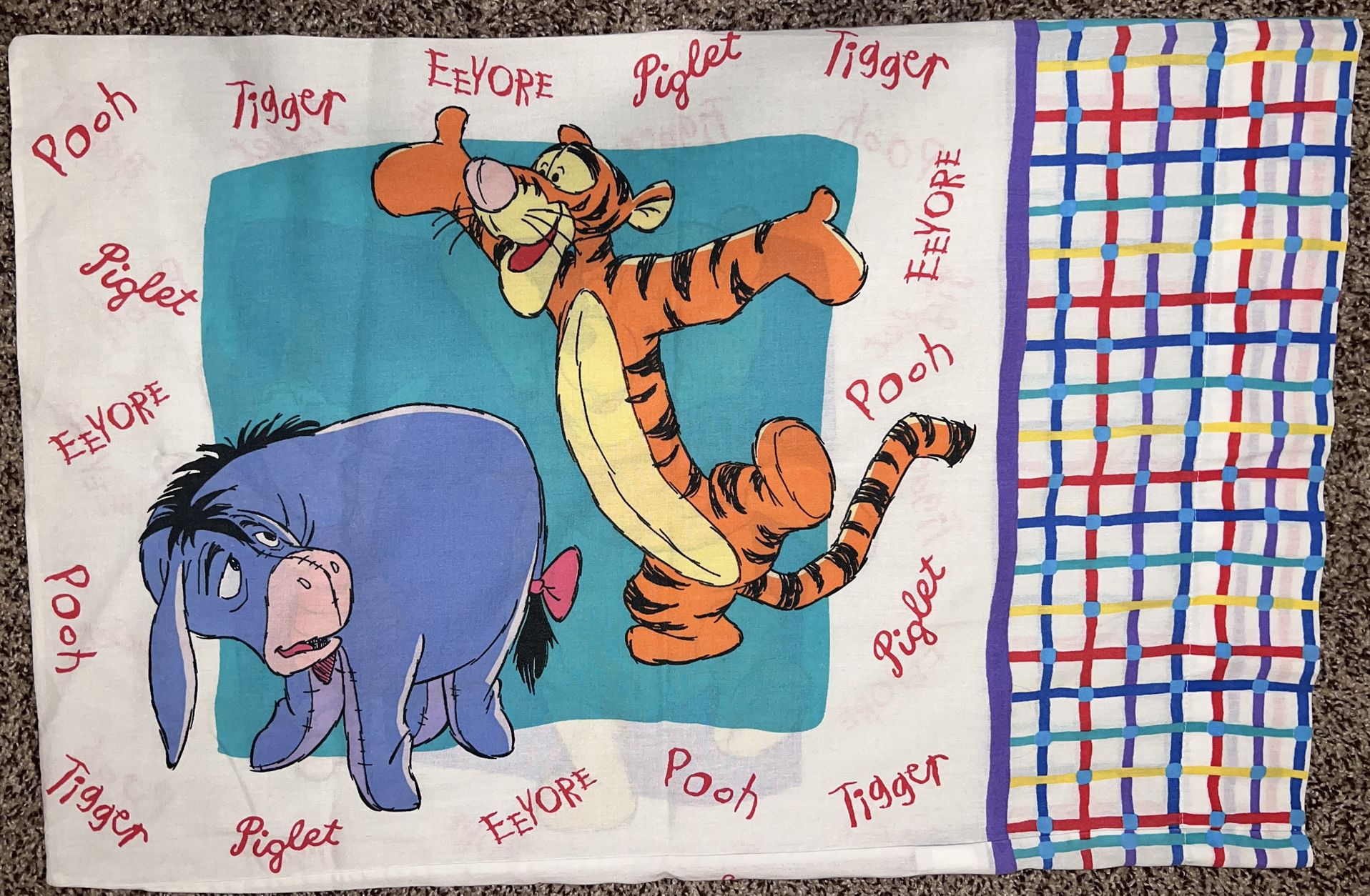Vintage 1996 Disney Winnie The Pooh Tigger Eeyore Piglet Double Side Pillowcase