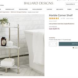 $300 retail, Brand New Open Box - Ballard Designs Marble Corner Shelf Table