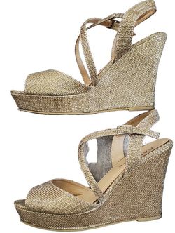 Rampage Wedges Gold Sparkle Glitter 7.5 Peep Toe