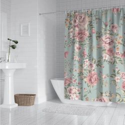 🌹 Pink Rose Floral Fabric Shower Curtain (72”x72”)