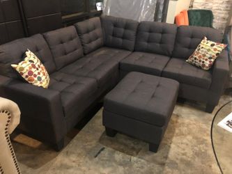 Dark Blue-Grey Sectional with Ottoman!