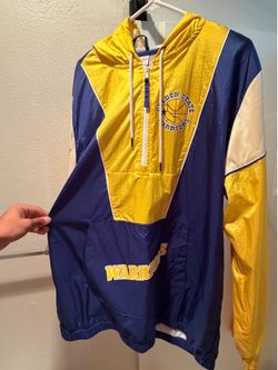 Men's Golden State Warriors Mitchell & Ness Royal/Gold Hardwood Classics Highlight Reel Windbreaker Half-Zip Hoodie Jacket