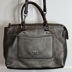 Coach, Emma Satchel, Crossbody Bag, Color: Silver, Pebble Leather with Snake Leather, Size Medium