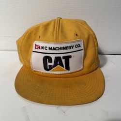 Vintage NC Machinery Cat Patch Caterpillar Snapback Yellow Cap Tonkin Hat USA