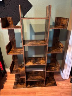 VASAGLE Bookshelf, Tree-Shaped Bookcase with 13 Storage Shelves, Rounded Corners, 9.8”D x 33.9”W x 55.1”H, Rustic Brown ULBC67BXV1