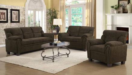 2PC LIVING ROOM SET: SOFA AND LOVE SEAT--BROWN
