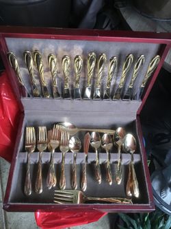 Princess house set de cubiertos en caja de madera antiguos, nunca usados para 12 personas