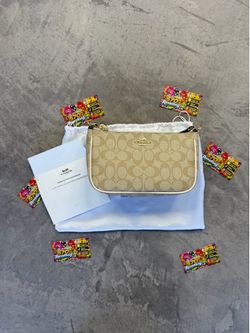 Beige Coach Signature Mini Shoulder Bag